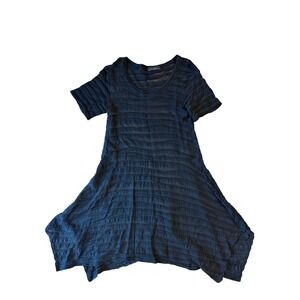 Black Dress Tunic Black Textured Sheer Stripe Sharkbite Hem SS Boho Whimsigoth